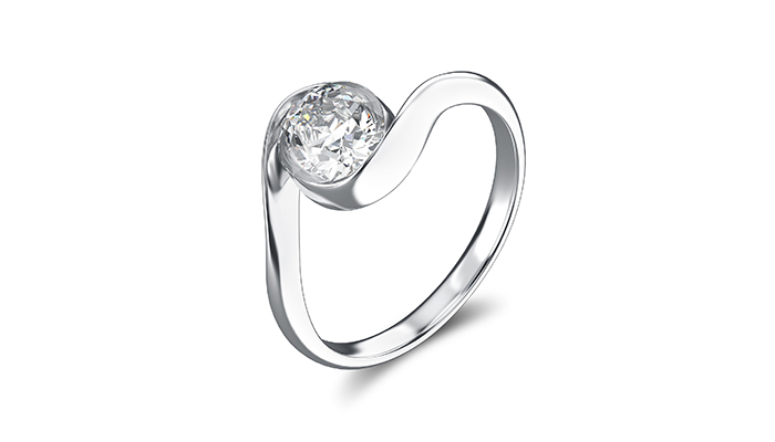 3D illustration silver ring bypass with diamond on a white background