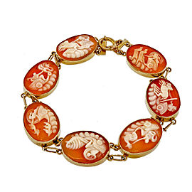 14K Yellow Gold 7 Oval Carved Cameo Bracelet