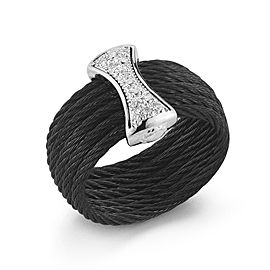 18K White Gold and Stainless Steel 6 Row 1.6mm Black Cable 0.12ct Diamond Ring Size 7