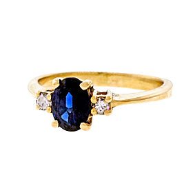 14K Yellow Gold with 0.98ct Sapphire & 0.06ct Diamond Ring Size 7.5