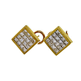 14K Yellow Gold and 2.77ct Diamonds Square Clip Post Earrings
