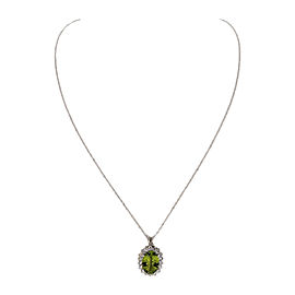 14K White Gold with 3.50ct Peridot & 0.90ct Diamond Necklace