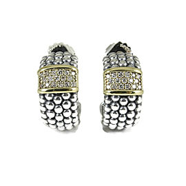 Lagos Sterling Silver 18K Yellow Gold .68tcw Diamond Caviar Hoop Earrings