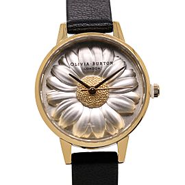Olivia Burton Watch With 30mm White 3d Daisy Flower Face & Black Band