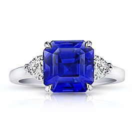 David Gross Square Emerald Blue Sapphire Diamond Platinum Ring