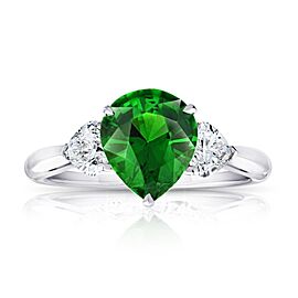 David Gross Pear Shape Green Tsavorite and Diamond Ring