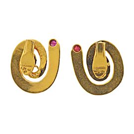 Lalaounis Greece Ruby Gold Swirl Earrings