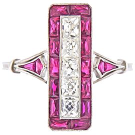 Art Deco Style French Cut Ruby Platinum Ring