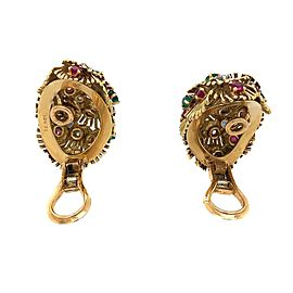 Van Cleef & Arpels Gold Sapphire Ruby Emerald Diamond Clip-On Earrings