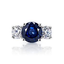 Adaline Carat Round Brilliant Blue Sapphire Ring in 18 Karat White Gold