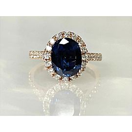 14K Rose Gold Oval Cut Blue Sapphire Diamond Ring