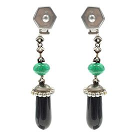 Art Deco Style Diamond Emerald Onyx 18 Karat Gold Earrings