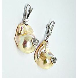 Diamond Baroque FW Yellow Pearl Earrings 14k Gold Certified $1,950