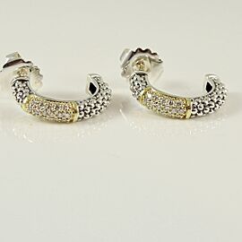 Lagos Sterling Silver 18K Yellow Gold .40tcw Signature Caviar Pave Diamond Hoop Earrings
