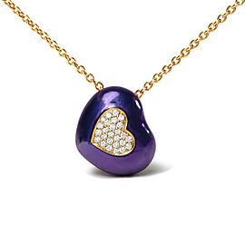 18K Yellow Gold Blue Enamel 1/10 Cttw Round Pave Diamonds Heart Shape 18" Pendant Necklace (G-H Color, SI1-SI2 Clarity) - Adjustable up to 16" - 18"