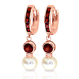 4.3 CTW 14K Solid Rose Gold Huggie Earrings Cultured Pearl Garnet