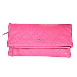 Chanel Hot Pink Caviar Quilted Beauty Clutch