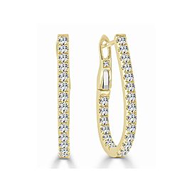 14k Gold & Diamond Pear Shape Hoop Earrings -0.75"