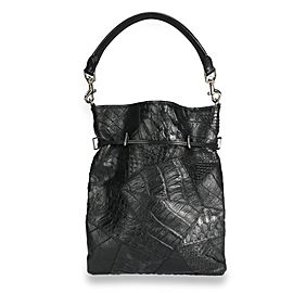 Saint Laurent Black Crocodile-Embossed Leather Anita Fringe Crossbody Bag
