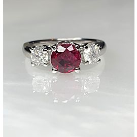 14K White Gold Round Shaped Ruby Diamond Engagement Ring
