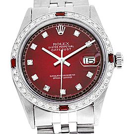 Rolex Datejust Oyster Perpetual Stainless Steel/18K Gold Red Vignette Diamond/Ruby Mens Watch