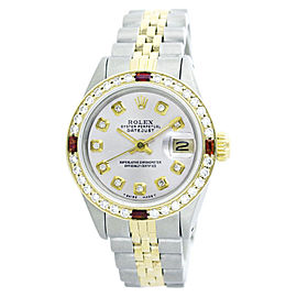 Rolex Datejust 6917 Two Tone Silver Diamond Ruby Womens 26mm Watch