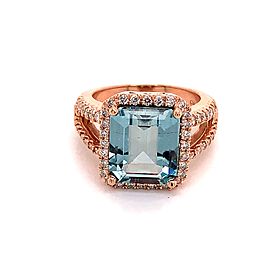 Diamond Aquamarine Ring Size 6.5 14k Gold 6.25 TCW Certified $6,950
