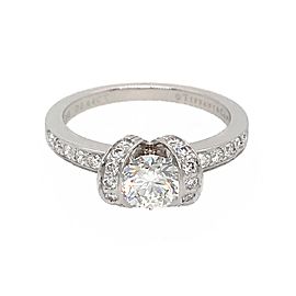 Tiffany and Co. Platinum Ribbon Diamond Engagement Ring and Matching Wedding Band Set