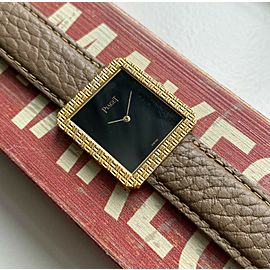 Vintage Piaget Ref 91543 Manual Wind 18K Yellow Gold Tank Black Dial Watch