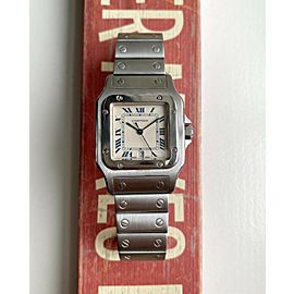 Vintage Cartier Santos Galbee Quartz White Roman Numeral Dial Steel Case Watch