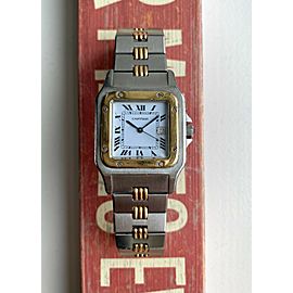 Vintage Cartier Santos 80s Automatic Two Tone White Roman Numeral Dial Watch