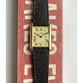 Vintage Cartier Tank Manual Wind Lemon Roman Numeral Dial 18K Electroplate Watch