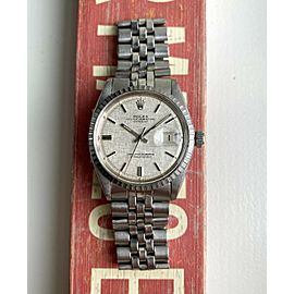 Vintage Rolex Datejust 1603 70s Automatic Silver Linen Dial Oyster Case Watch