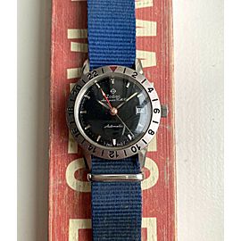 Vintage Zodiac Aerospace GMT 60s Automatic Glossy Black Dial Steel Case Watch