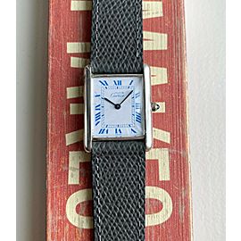 Vintage Cartier Tank Quartz Blue Roman Numerals White Dial Electroplated Watch