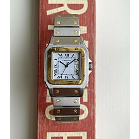 Cartier Santos 80s Automatic Two Tone White Roman Numeral Dial Steel Watch