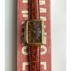 Vintage Cartier Tank Jumbo XL Stepped Case Manual Wind Brown Roman Numeral Watch
