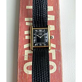 Vintage Cartier Tank 70s Manual Wind Black Roman Numeral Dial Watch Full Set