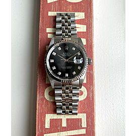 Rolex Datejust 90s Factory Black Diamond Dial Watch