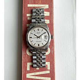 vintage Rolex Datejust 70s Automatic Silver No Lume Linen Dial 36mm Watch
