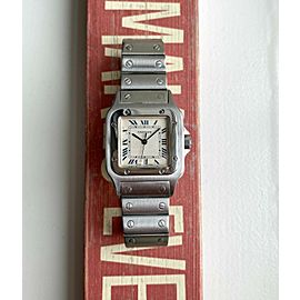 Vintage Cartier Santos 80s Quartz White Blue Roman Numeral Dial Steel 29mm Watch