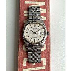 Vintage Rolex Datejust 1601 70s Automatic Silver No Lume Linen Dial 36mm Watch