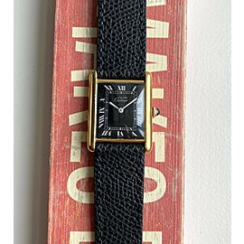 Vintage Cartier Tank 18K Electroplated Gold Manual Wind Black Roman Dial Watch
