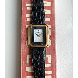 Vintage Corum 70s 18K Yellow Gold Tank Manual Wind Black Mother of Pearl Dial
