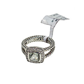 David Yurman Sterling Silver with Prasiolite and 0.17ctw Diamond Square Albion Ring Size 6