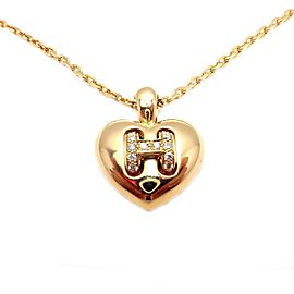 Hermes 18k Yellow Gold Diamond H Heart Pendant Necklace 14.5"