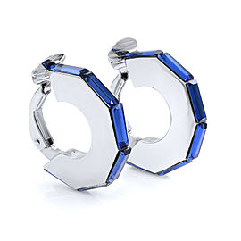 Dior Silver Tone Hardware with Blue Crystal Clip On Earrings