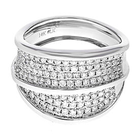 Wide Pave Diamond Ladies Ring With Round Cut Diamonds 1.02cttw 14K White Gold