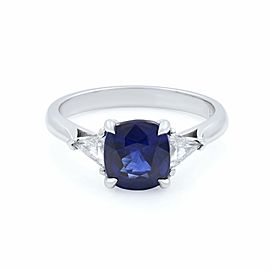 Rachel Koen 18K White Gold Blue Sapphire Diamonds Engagement Ring Size 7.25