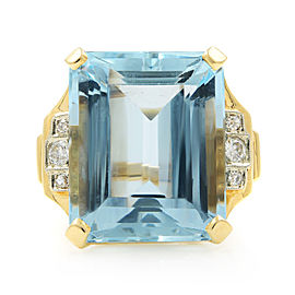 Rachel Koen HUGE Emerald Cut Aquamarine 23.76ct Yellow Gold Ring Size 6.5 14K